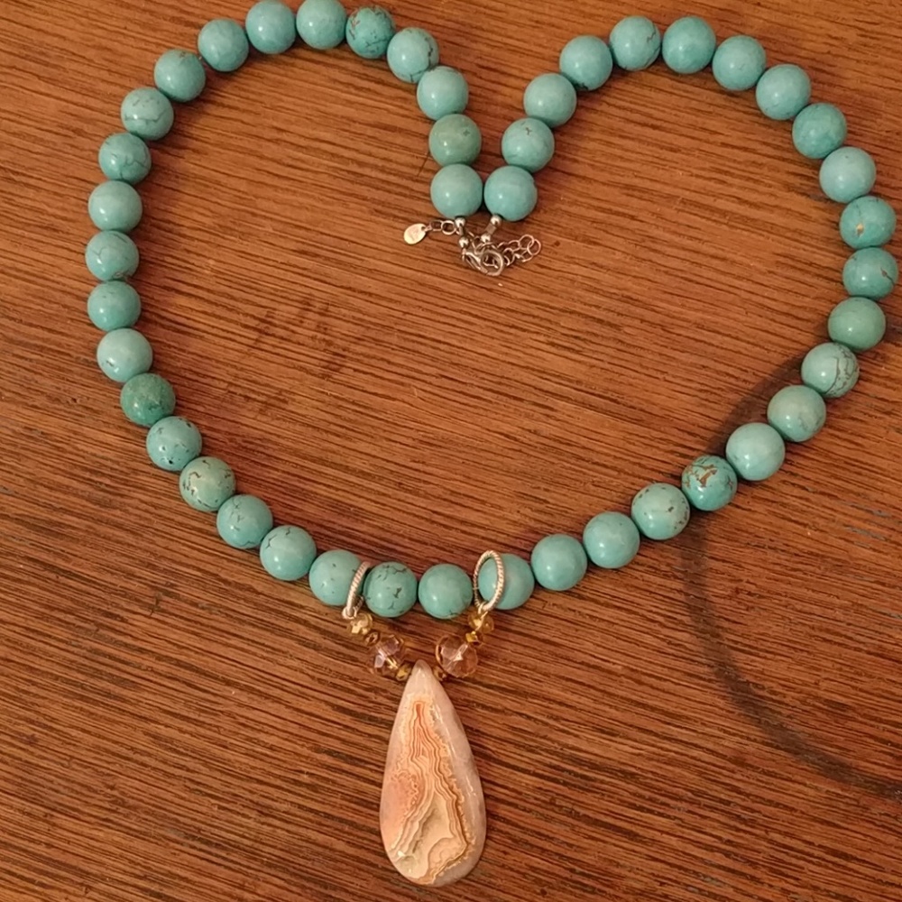 Chunky Turquoise and Orange Druzy Necklace